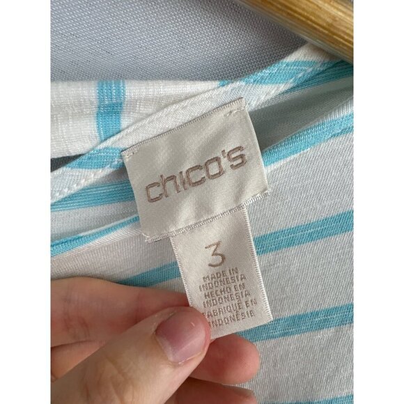 Chicos Womens Stripe V-Neck Top Size XL Rayon/Spandex Blue/White - Picture 3 of 6